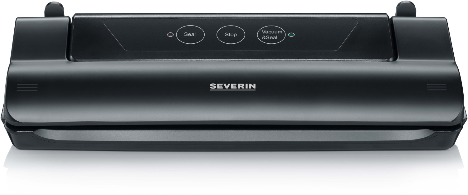 Een zwarte vacuümmachine. De merknaam 'SEVERIN' is zichtbaar.