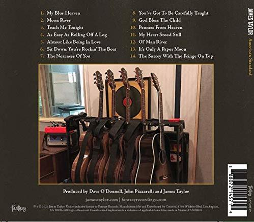 Dos d'un CD avec une liste de chansons, des guitares et le nom de James Taylor.