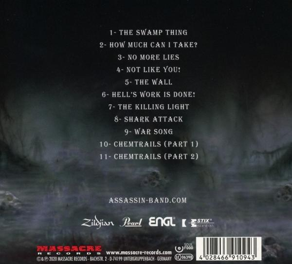 Albumcover mit Songliste. Dunkel, atmosphärisch, mit Schattenfiguren und Barcode.