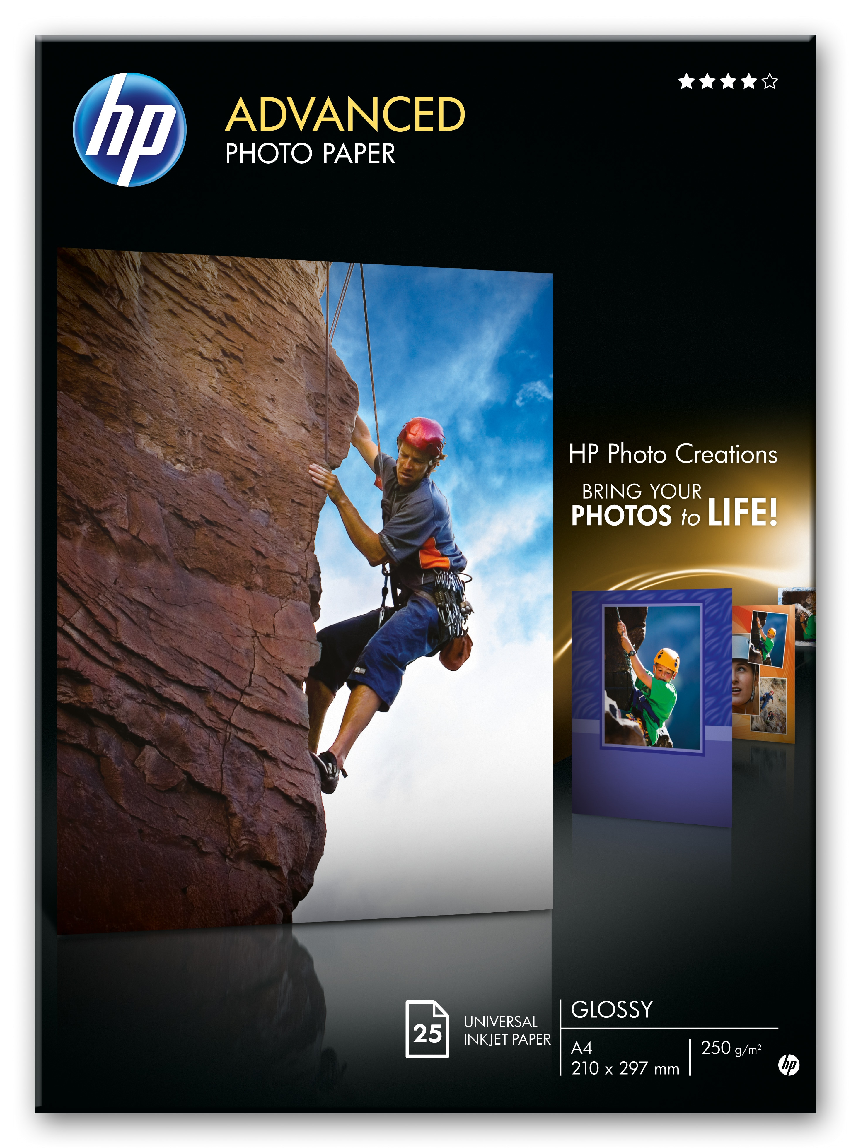 Papel fotográfico - HP Advanced Glossy Photo Paper, A4 (210 x 297 mm), 250 g/m2, 25 hojas, Q5456A