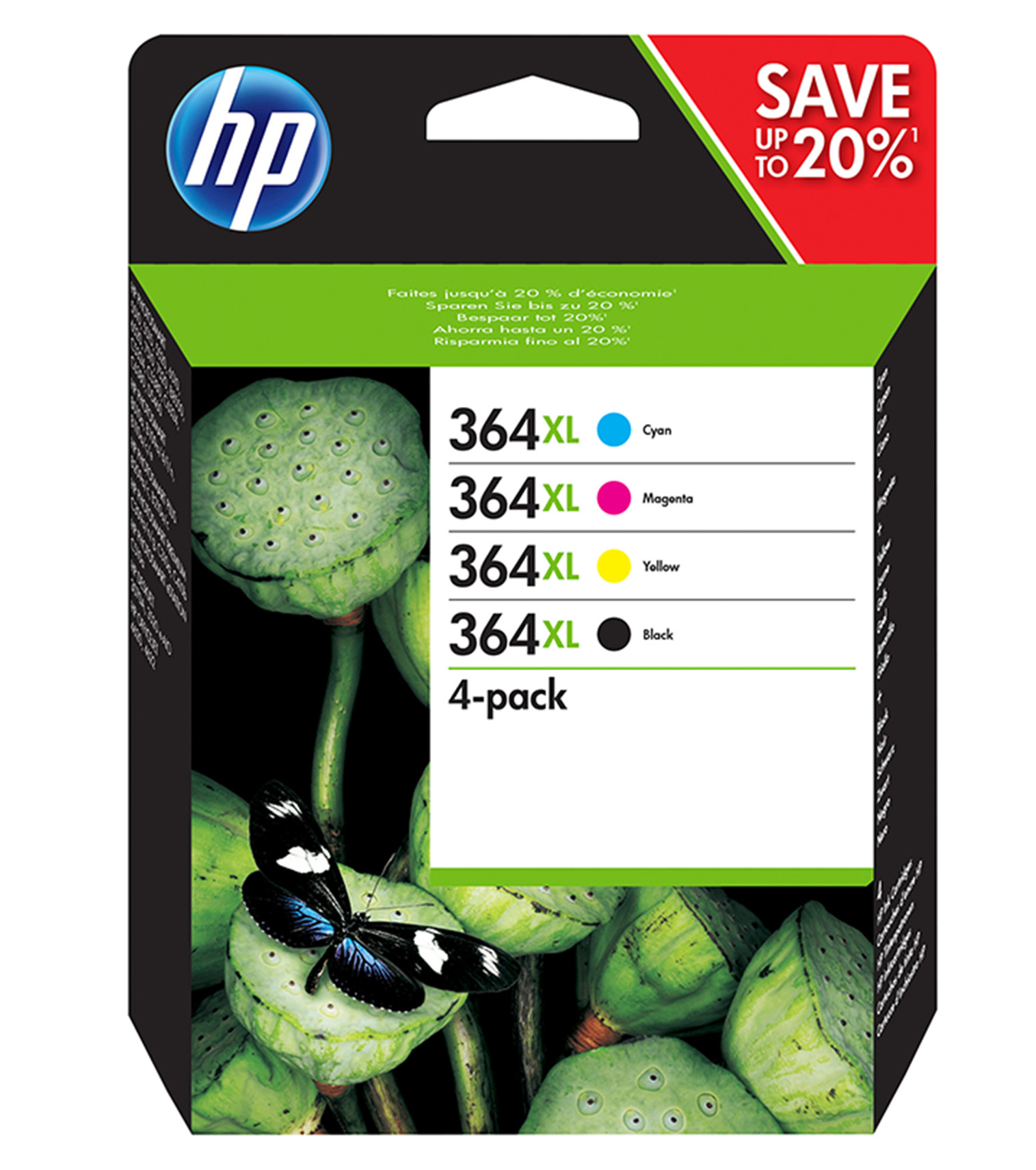 Cartucho de tinta - HP 364XL Combo 4 Pack, Negro/Cian/Magenta/Amarillo, N9J74AE