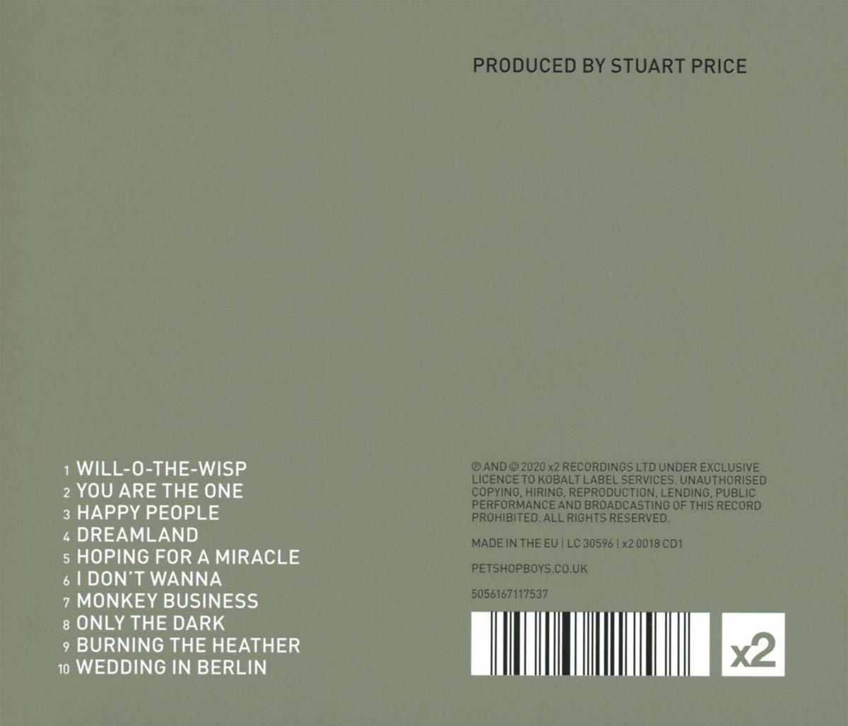 Album borítója számlistával, szerzői jogi részletekkel és vonalkóddal. Stuart Price készítette. A szöveg fehér, szürke háttéren.