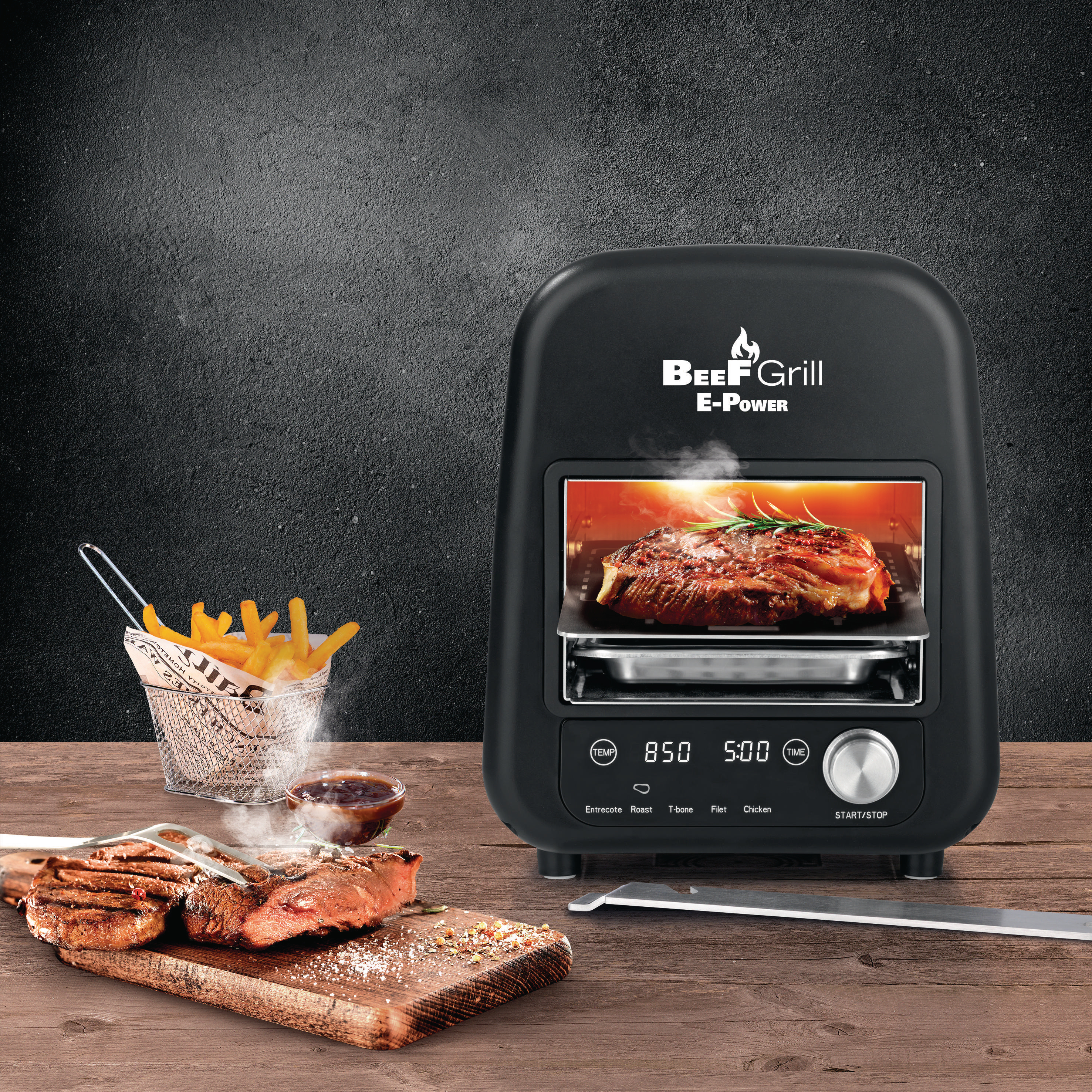 GOURMETMAXX 8100 Oberhitzegrill Beef Maker Elektrogrill, Schwarz (1200 Watt)