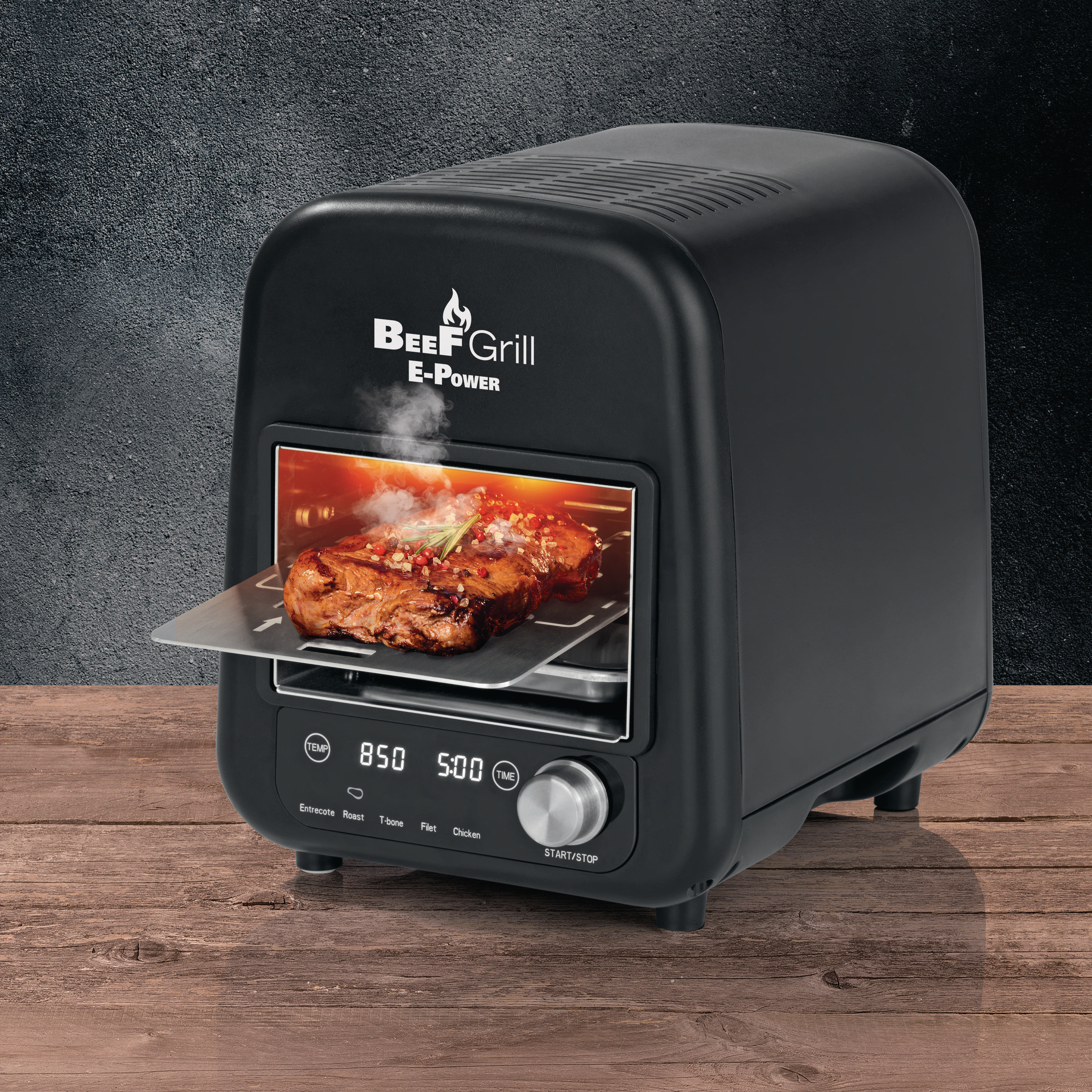 GOURMETMAXX 8100 Oberhitzegrill Beef Maker Elektrogrill, Schwarz (1200 Watt)