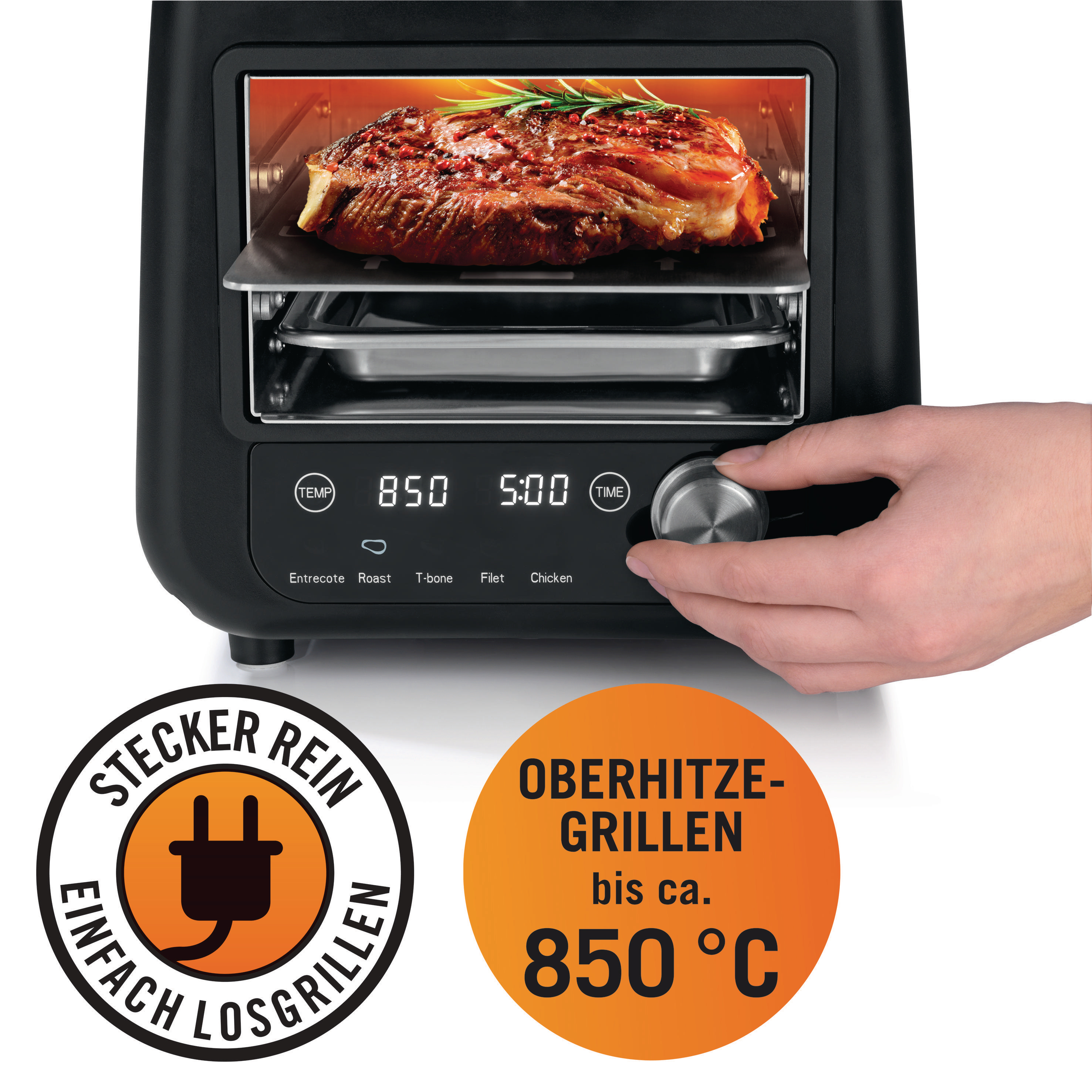 GOURMETMAXX 8100 Oberhitzegrill Beef Maker Elektrogrill, Schwarz (1200 Watt)