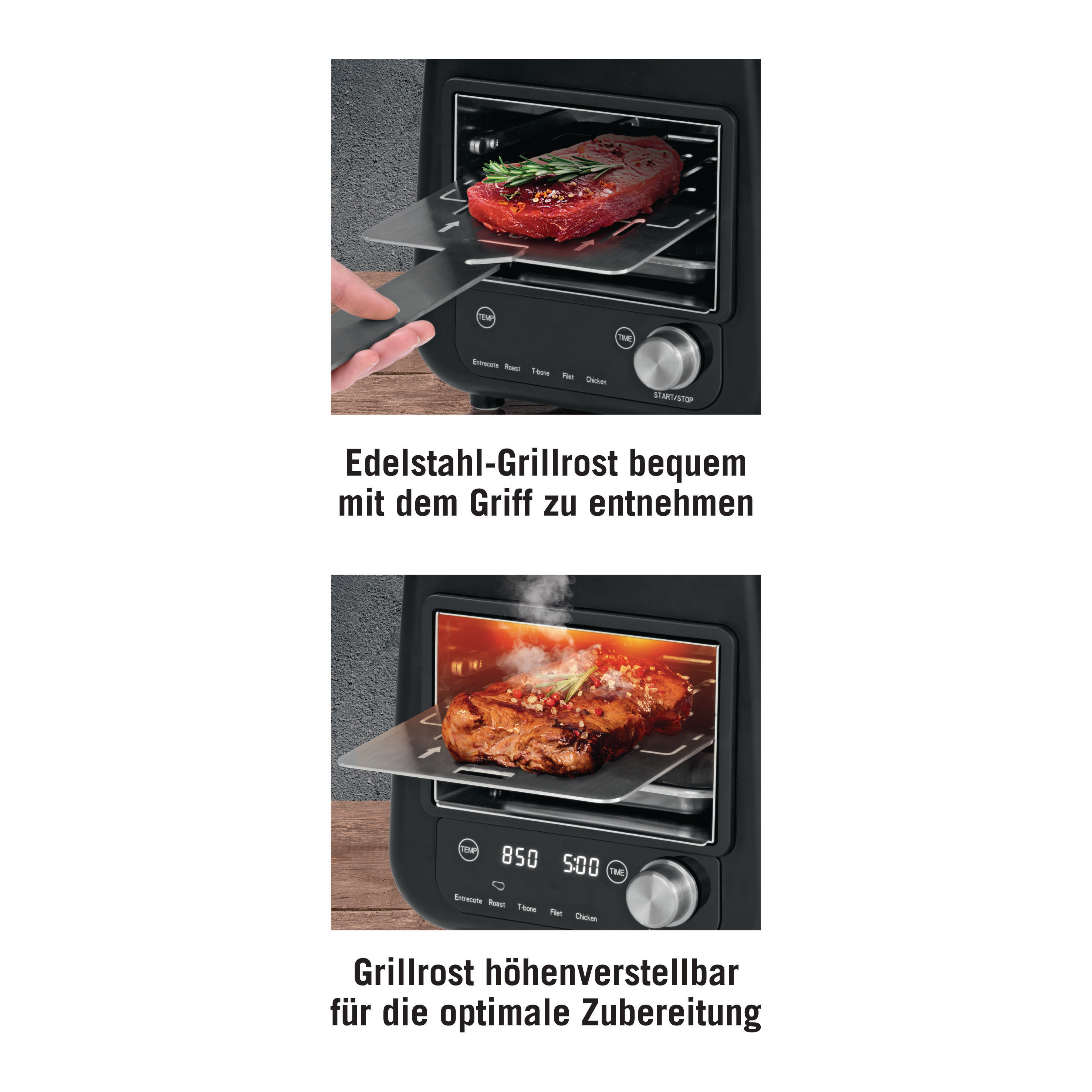 GOURMETMAXX 8100 Oberhitzegrill Beef Maker Elektrogrill, Schwarz (1200 Watt)