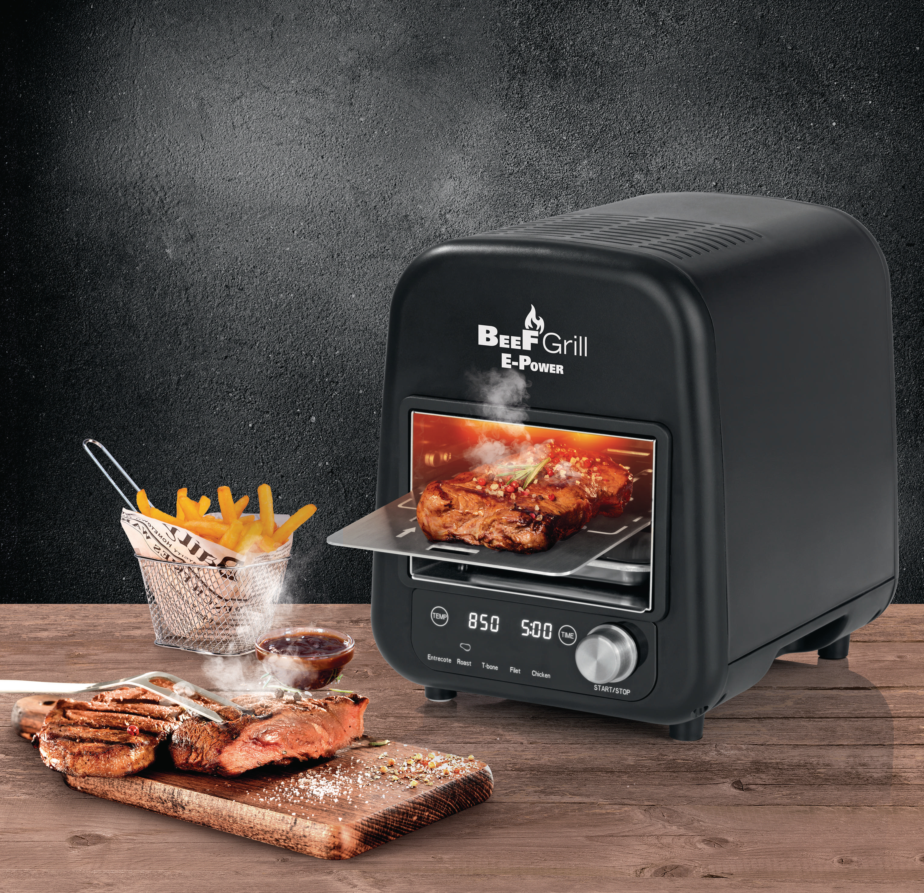 GOURMETMAXX 8100 Oberhitzegrill Beef Maker Elektrogrill, Schwarz (1200 Watt)