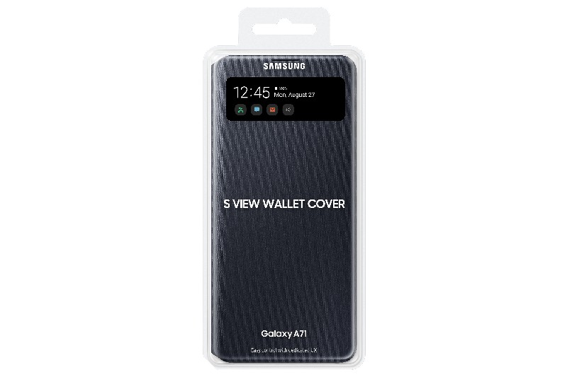 Funda - Samsung S View Wallet EF-EA715PBEGEU, Para Samsung Galaxy A71, Con tapa, Tarjetero, Negro