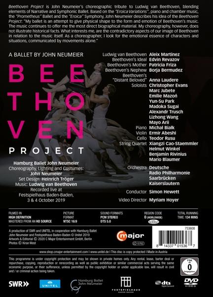 Beethoven Project DVD-Hülle. Zeigt Tänzer auf der Bühne. Textdetails zu Besetzung, Orchester und Produktionscredits.