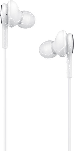 Deux écouteurs blancs avec un câble blanc, isolés sur fond blanc.