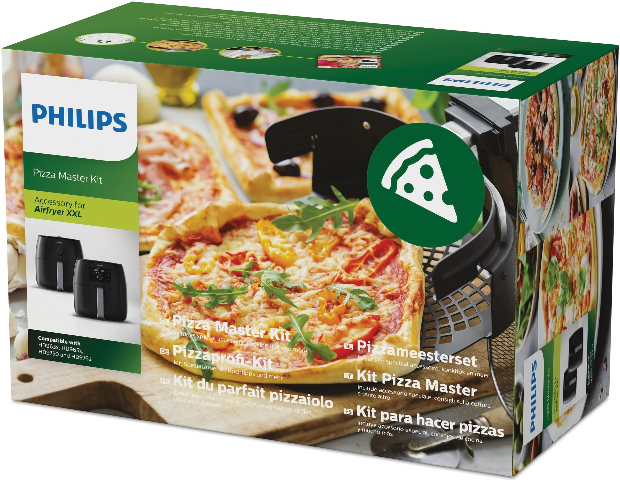 Pizza master kit packaging with images of pizza, and the Philips logo.