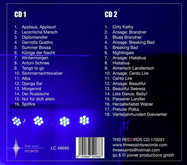 Eine CD-Hülle mit den Texten CD 1, CD 2 und einer Titelliste auf blauem Hintergrund.