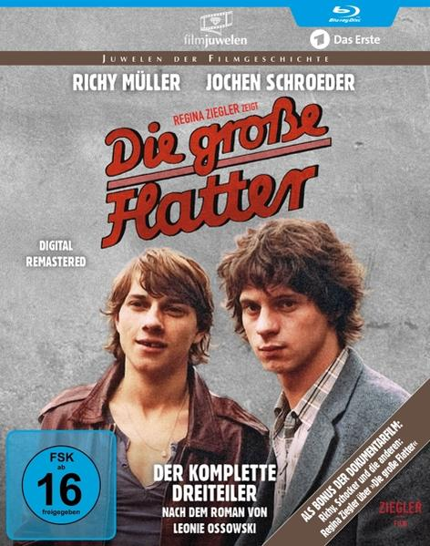 Filmcover: Zwei junge Männer vor einer Backsteinmauer. Titel: Die große Flattern.