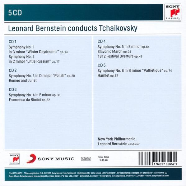 CD-Cover mit Titellisten für Leonard Bernstein dirigiert Tschaikowsky.