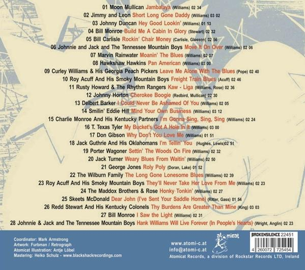 Ein CD-Cover mit einer Liste von Songs und Künstlern auf schwarzem Hintergrund. Text wird angezeigt.