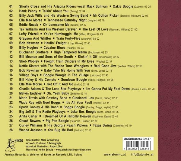 Ein Musikalbumcover mit Titelliste, Text und einem Plattenlabel.