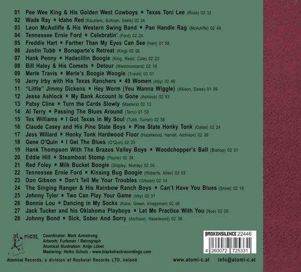 Albumcover mit Trackliste. Text ist weiß und grün auf rotem und orangefarbenem Farbverlauf.