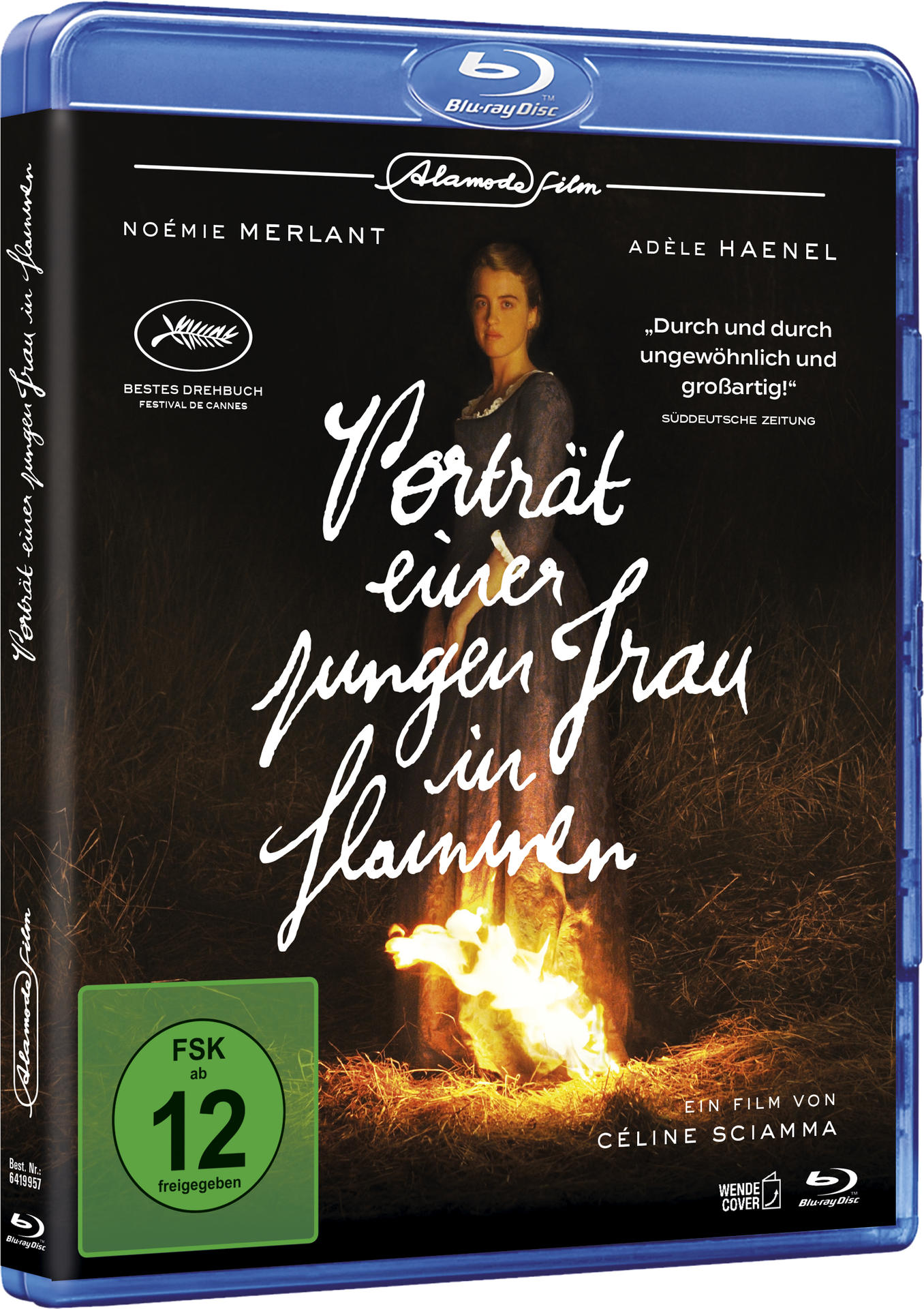 Blu-ray-Cover eines Films mit einer Frau in einem Kleid vor Flammen. Der Text ist auf Französisch.