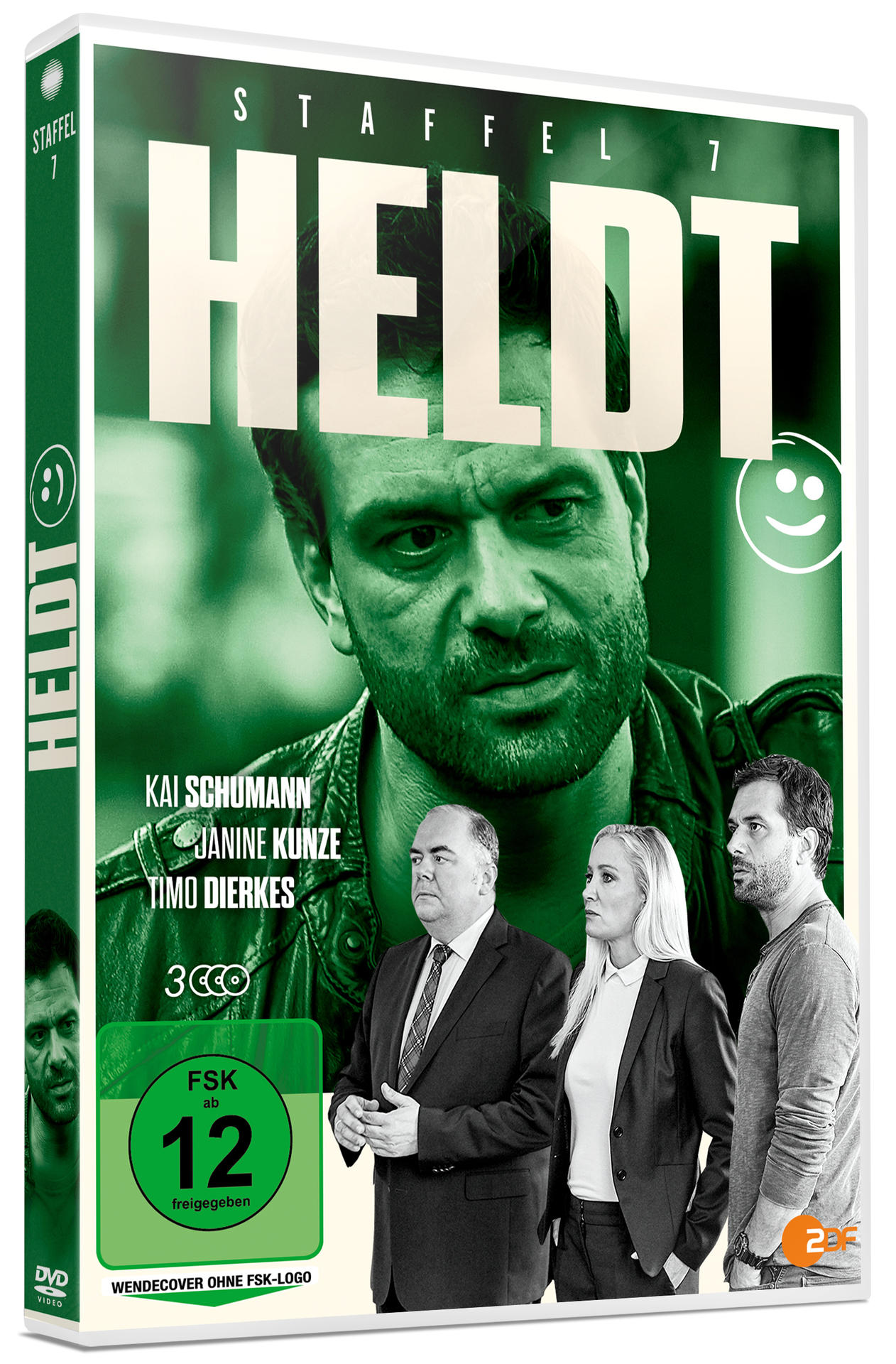 DVD-Cover für 'Heldt', mit Schauspielern und dem Titel der Serie. Grüner Hintergrund.