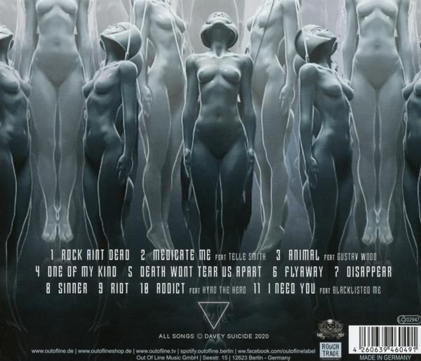 Albumcover mit einer Gruppe statuenhafter, nackter Figuren; Songliste sichtbar.