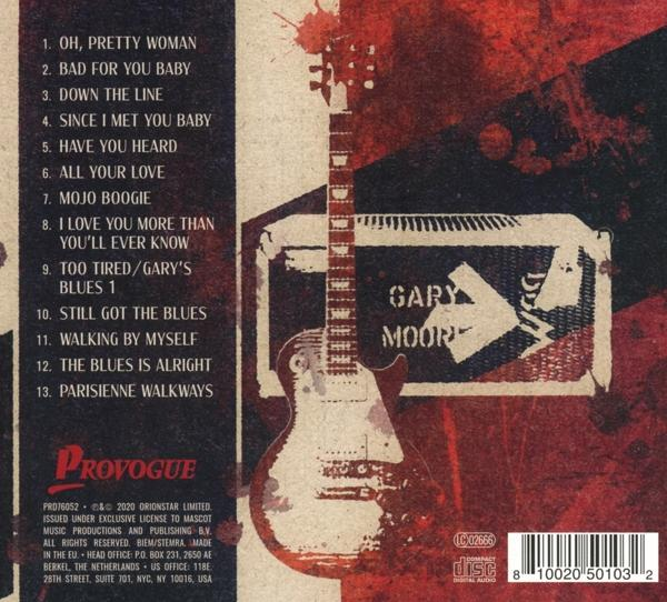 Ein CD-Cover mit Text und einer Gitarrenillustration, mit einem rot-braunen Farbschema.