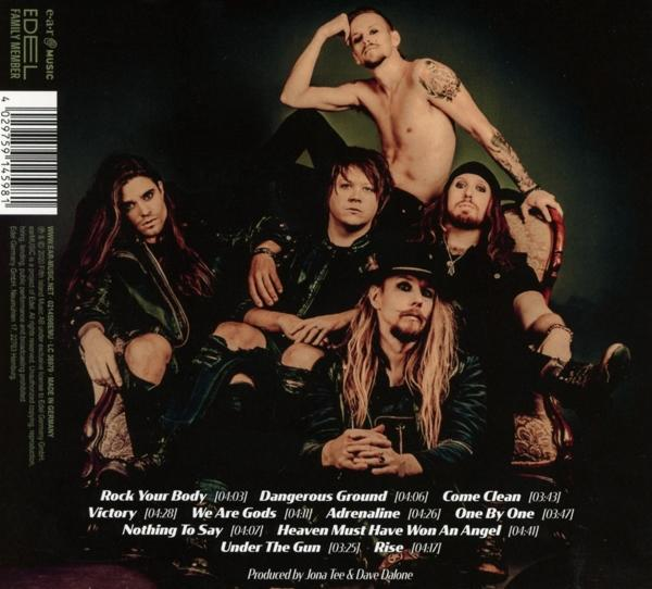 Bandfoto. Sechs Bandmitglieder posieren. Albumcover-Text und Trackliste. Edell Music.