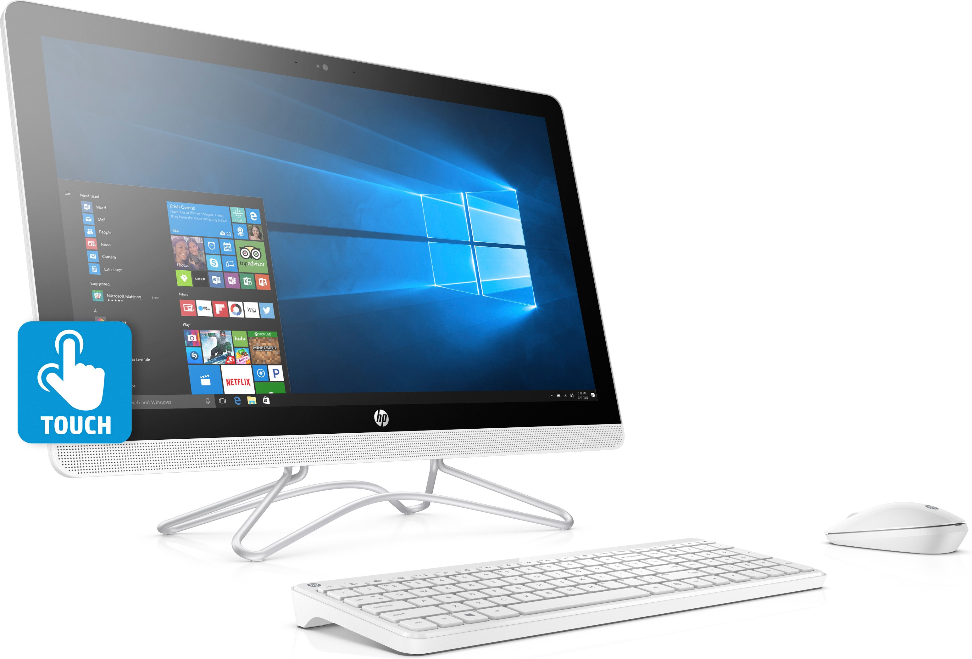 All in One - HP 24-e001ns, I3-7100U, 8 GB RAM, 1 TB, 23.8 pulgadas, Full HD, Blanco nieve