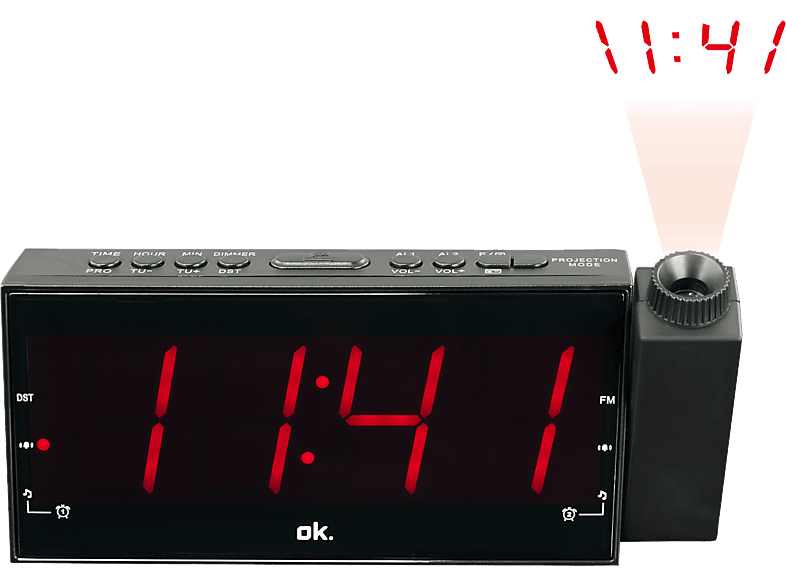 Ok Radio-réveil Avec Projecteur Noir (ocr 161-pr)