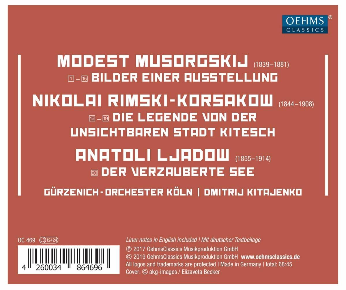 CD-Rückseite mit Text: Modest Musorgskij, Nikolai Rimski-Korsakov usw.