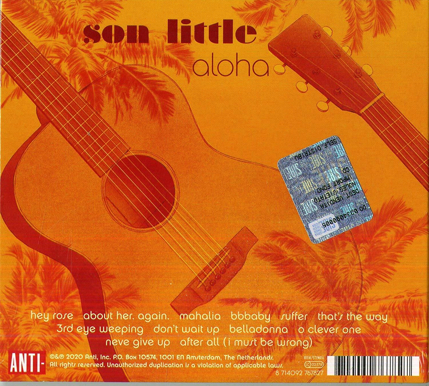 Albumcover mit Gitarren, Text und einem holografischen Aufkleber. Orange und braune Farben.