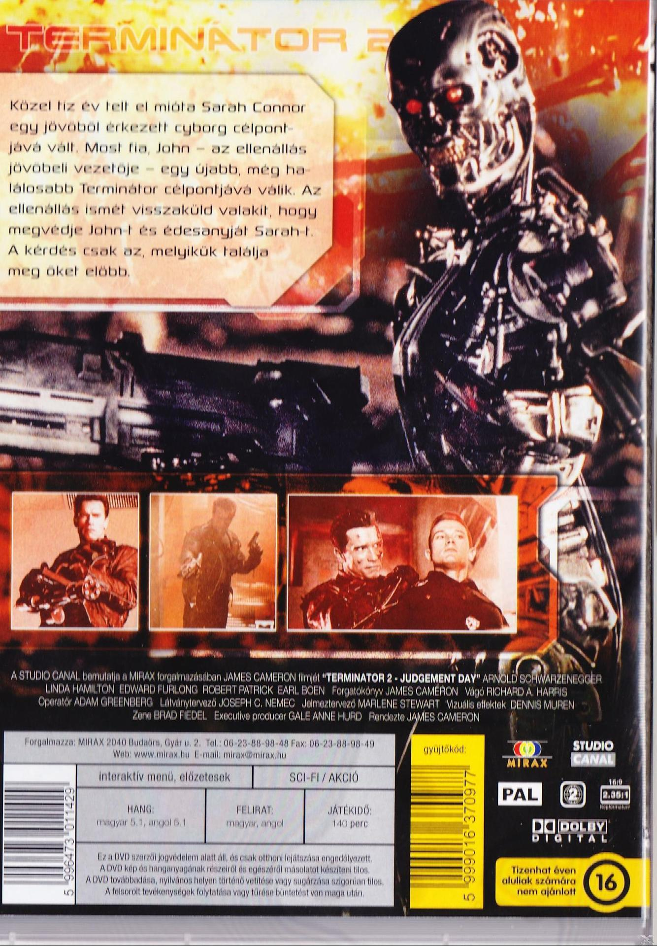 A Terminátor 2 DVD tokja, főszereplő, sci-fi film, szöveges hátoldal.