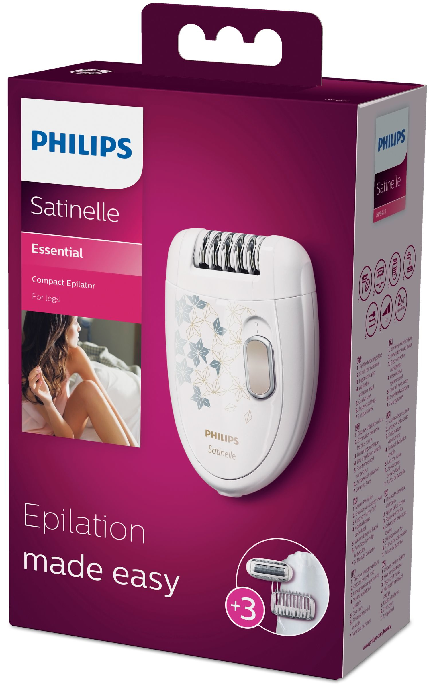 PHILIPS Satinelle Serisi HP6423/00 Epilatör Tıraş Başlığı ve Düzeltici Tarak Ataçmanı ile (Çanta Hediyeli)