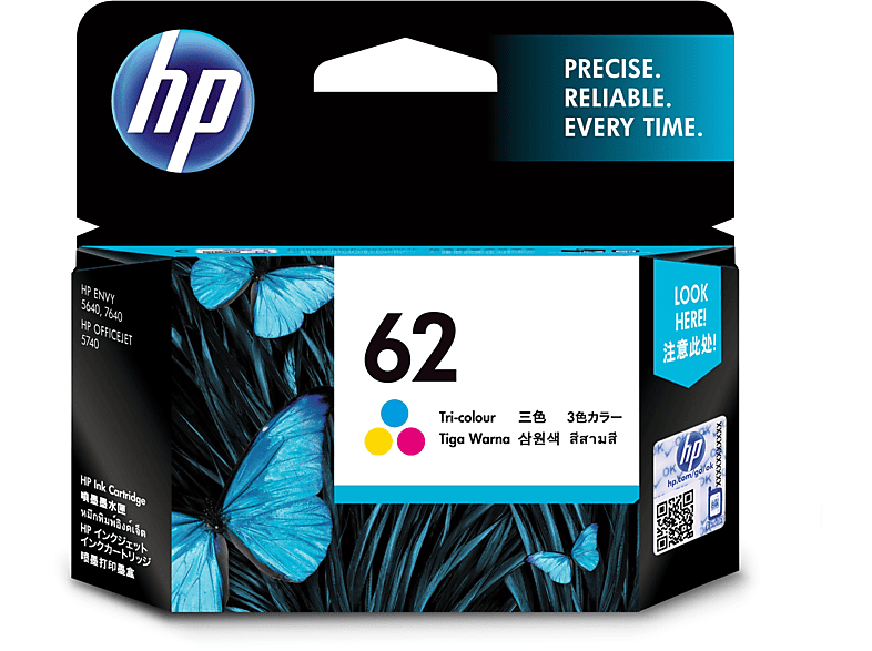 HP 62 Cyaan - Magenta Geel