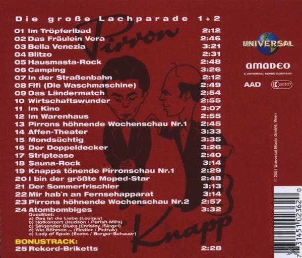 Albumcover mit Songtiteln, zwei Cartoonfiguren und rotem Hintergrund.