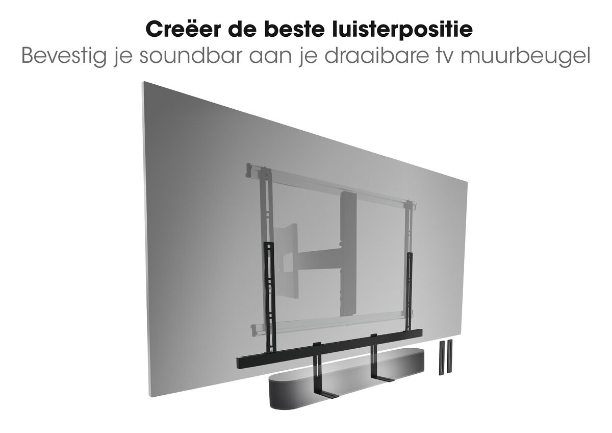 Illustration d'un téléviseur sur un mur avec une barre de son et des supports de montage.