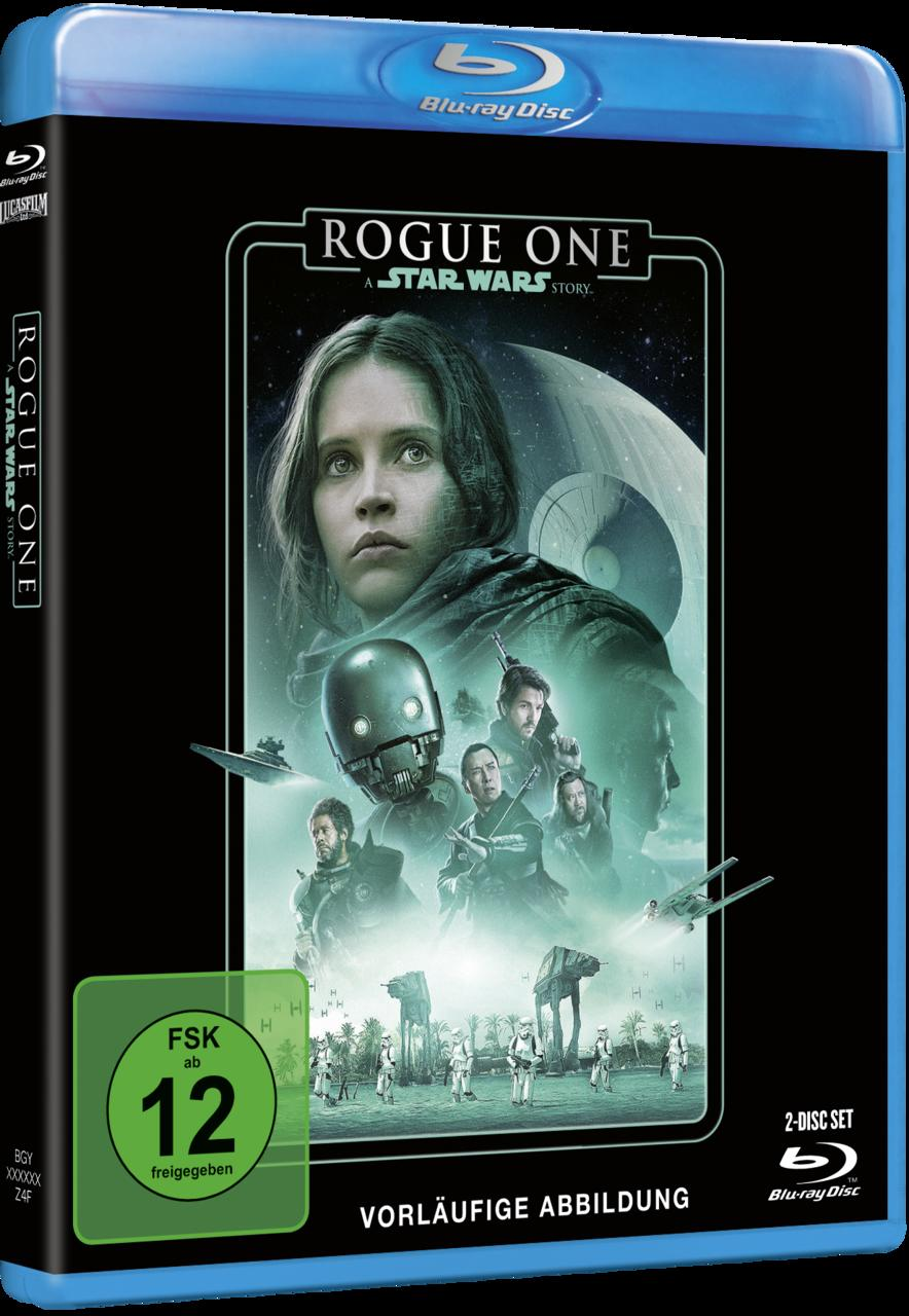 Eine Blu-ray Disc Hülle von 'Rogue One: A Star Wars Story', mit Charakteren.