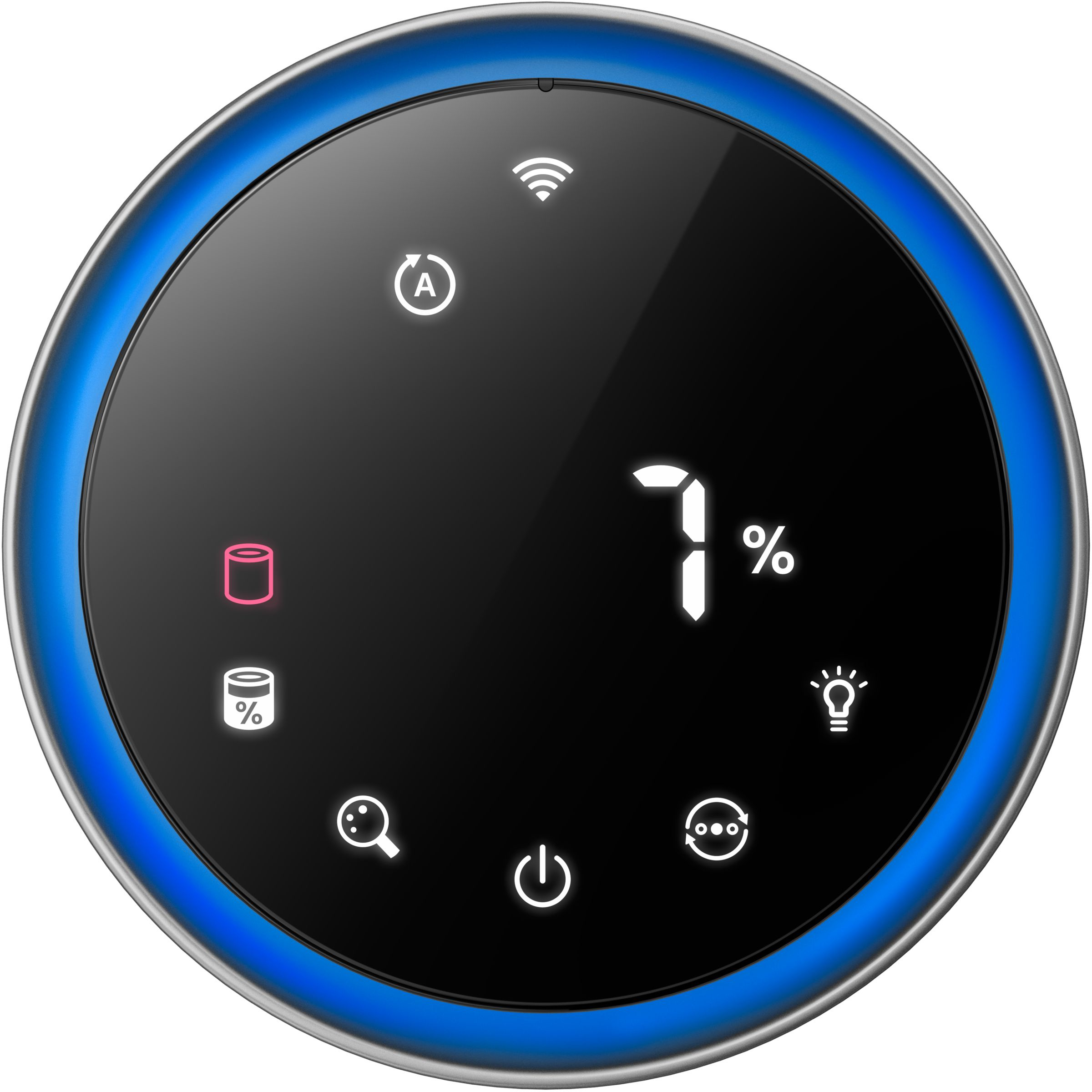 Een zwart-blauw smart home-apparaat.