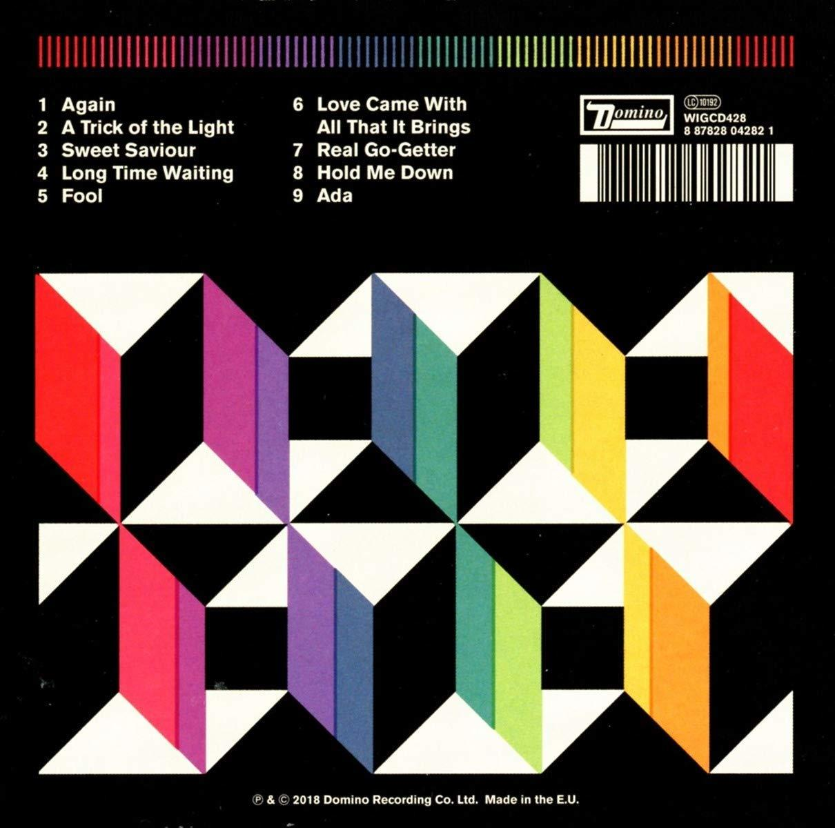Albumhoes met kleurrijke geometrische vormen en tracklijst.