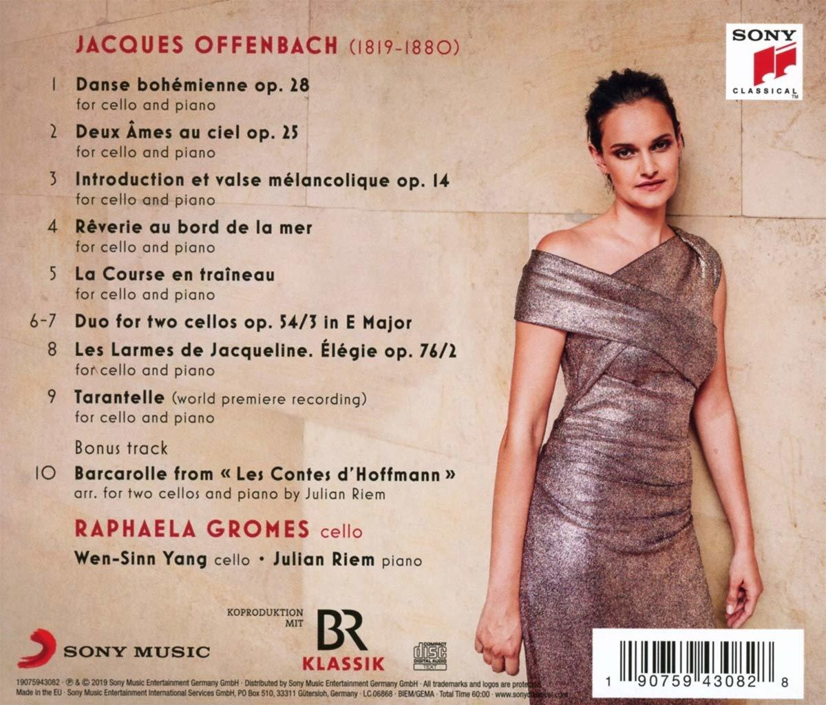 CD-Cover mit einer Frau in silbernem Kleid. Die Titelliste enthält Werke von Jacques Offenbach.