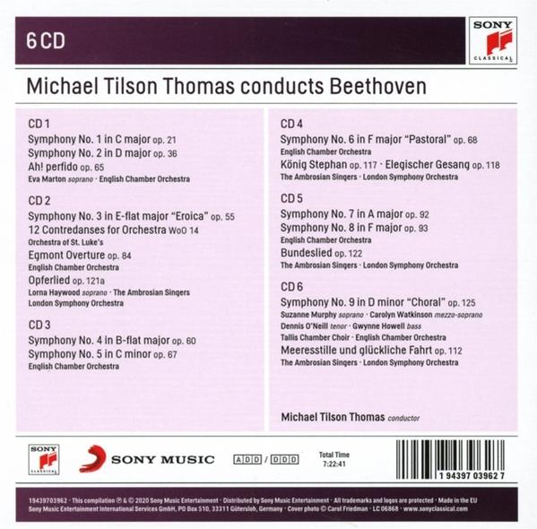 Eine CD-Hülle mit mehreren CDs. Auf der Hülle steht "Michael Tilson Thomas dirigiert Beethoven".