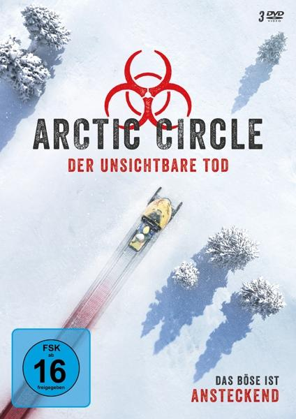 DVD-Cover: 'Arctic Circle' mit einer Schneemobilszene und einem roten Biogefahrensymbol oben.