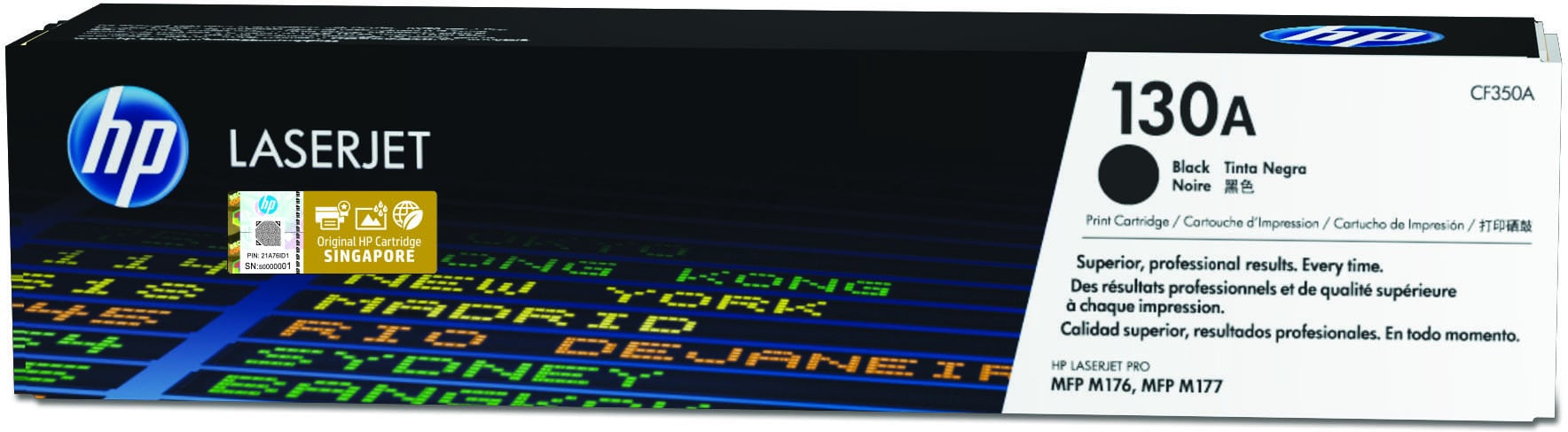 Une boîte de cartouche de toner HP 130A Laserjet noire.