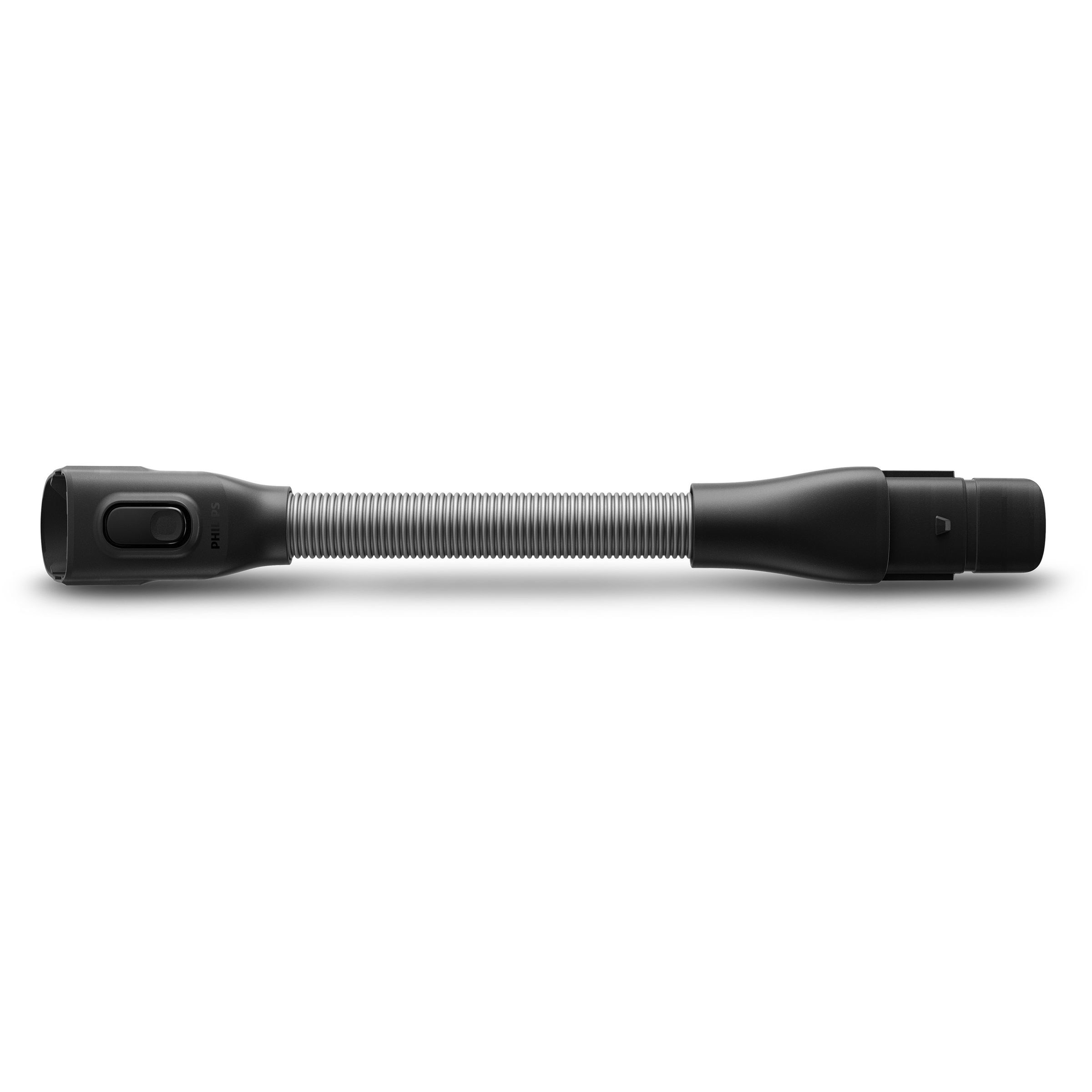 Ein schwarzes Staubsauger-Verlängerungsrohr mit Philips-Logo auf weißem Hintergrund.