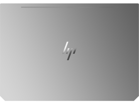 Ein silberner HP-Laptop mit dem HP-Logo mittig auf dem Deckel.