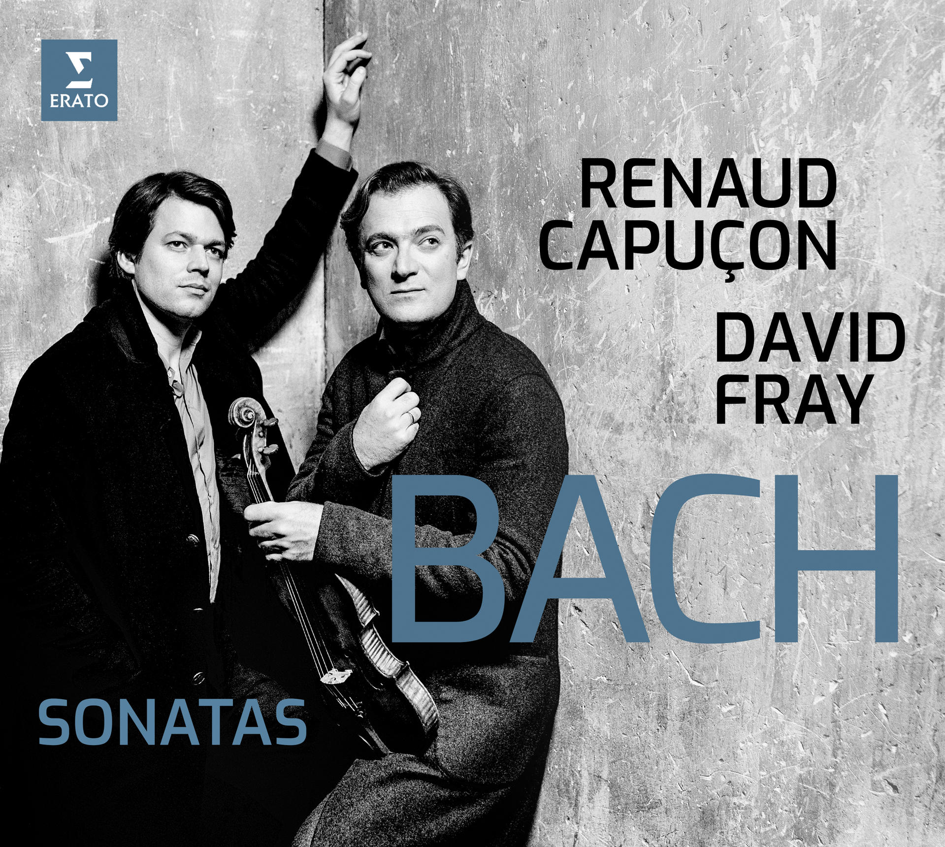 Albumcover. Zwei Männer mit einer Geige. Text 'Bach Sonatas'.