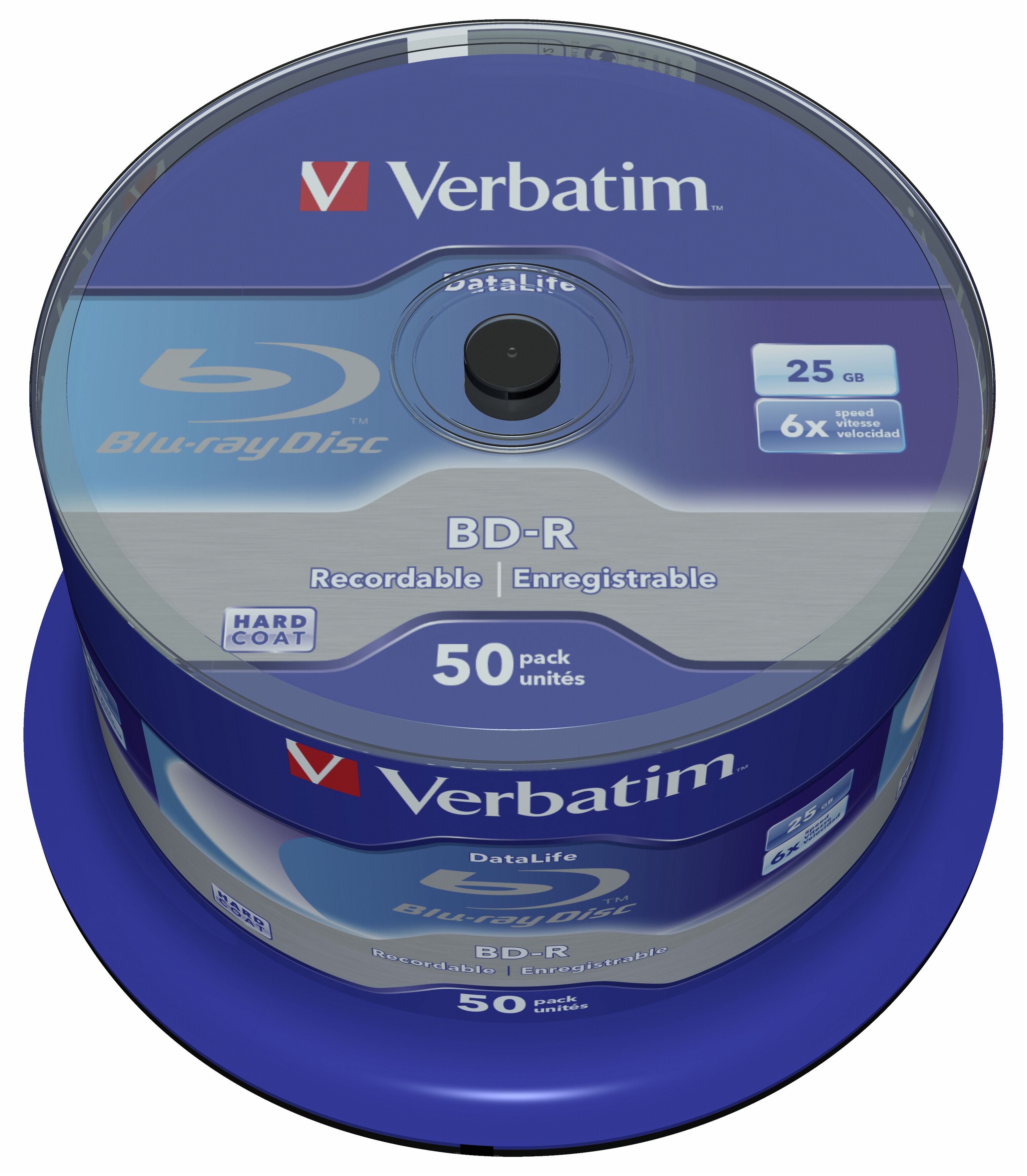 1x50 6x Datalife BD-R VERBATIM 25GB Blu-ray Speed No-ID Discs Cakebox