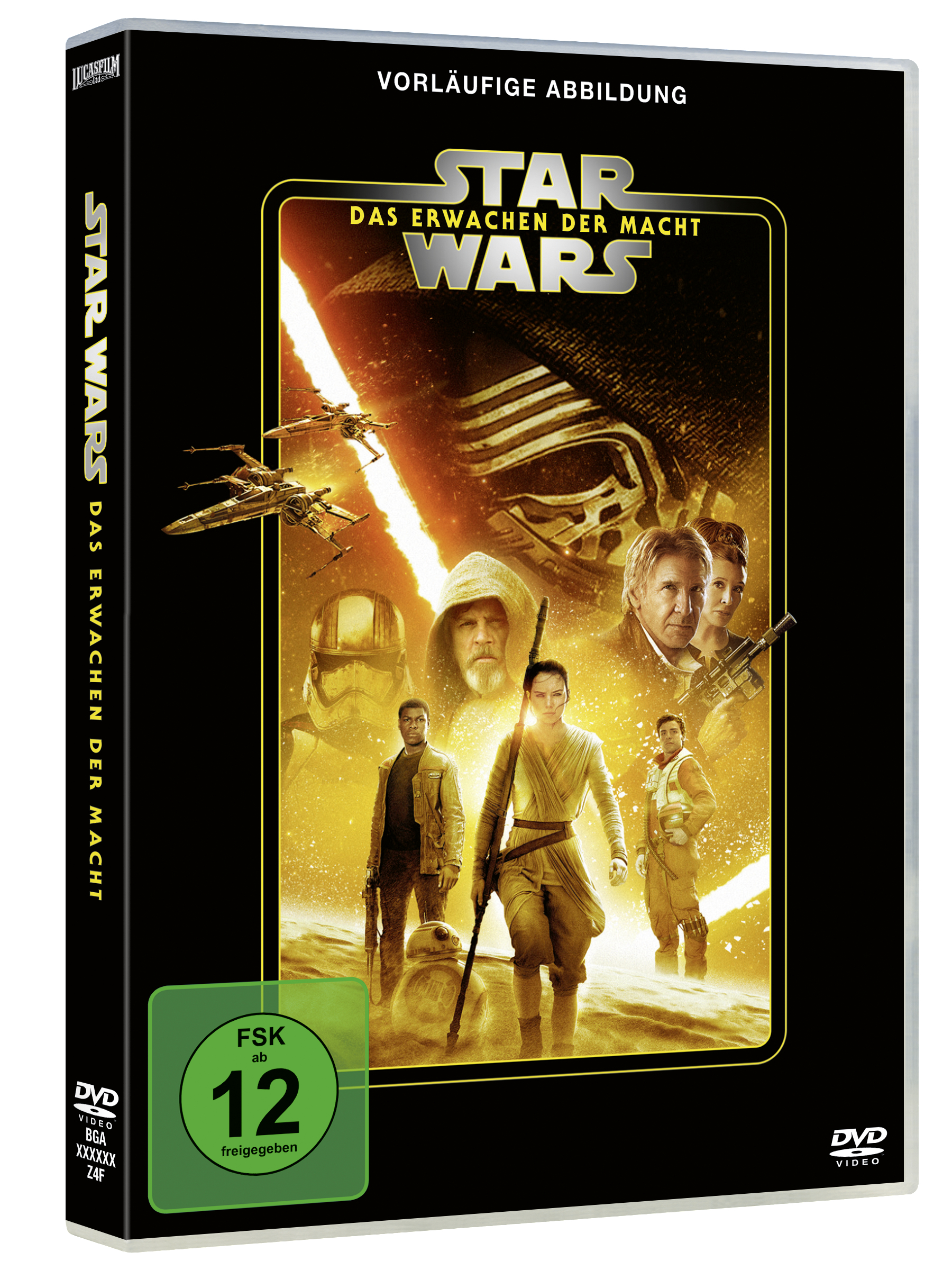 Eine DVD-Hülle für den Film 'Star Wars: Das Erwachen der Macht' mit Text.