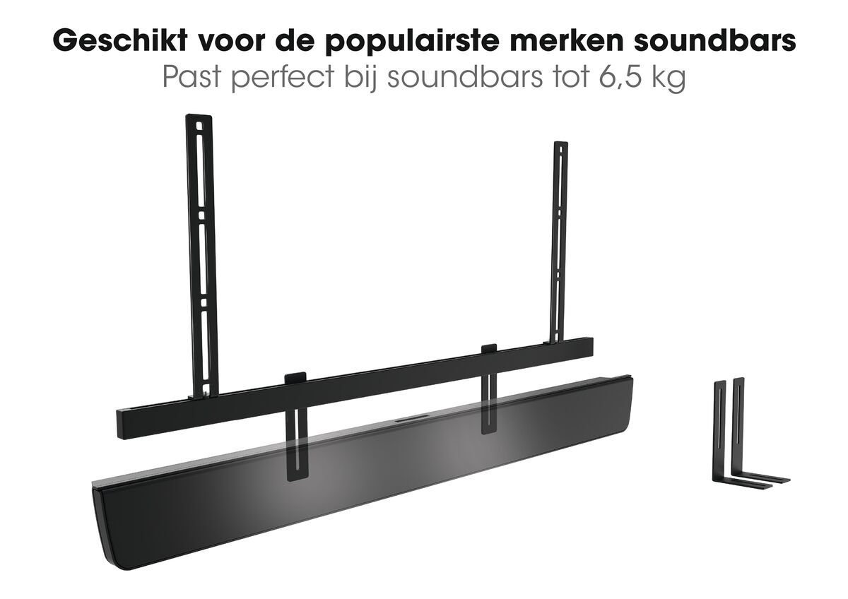 Zwart soundbar montagesysteem met beugels. Witte achtergrond.