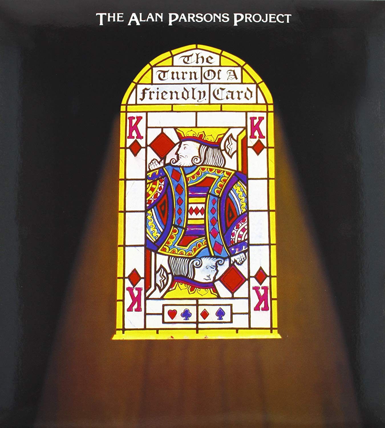 Album borító, király kártyát ábrázoló ólomüveg ablakkal.