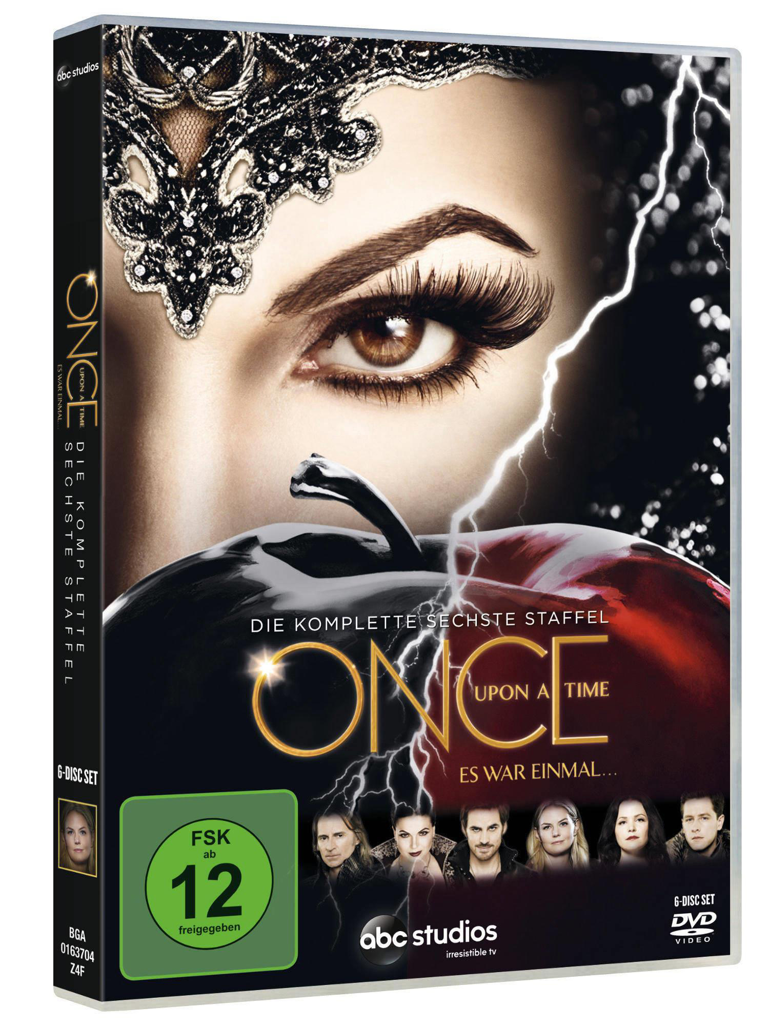 DVD-Hülle von 'Once Upon a Time'. Das Cover zeigt ein Frauenauge, einen Apfel und Charakterbilder.